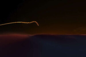 A black and white drawing by David Moraton depicts a violinist in mid-performance against a stark contrast of darkness and vibrant orange sky. The composition guides the viewer's eye, creating a visual narrative that emphasizes the musician against the vastness of space, inviting contemplation on interconnected human experience. Video Animation 15 seconds web