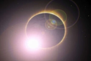 A black and white drawing by David Moraton depicts a violinist in mid-performance against a stark contrast of darkness and vibrant orange sky. The composition guides the viewer's eye, creating a visual narrative that emphasizes the musician against the vastness of space, inviting contemplation on interconnected human experience. Video Animation 1 min 20 sec 2006