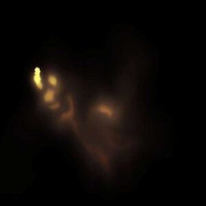 A black and white drawing by David Moraton depicts a violinist in mid-performance against a stark contrast of darkness and vibrant orange sky. The composition guides the viewer's eye, creating a visual narrative that emphasizes the musician against the vastness of space, inviting contemplation on interconnected human experience. Video Animation 2 min 43 sec 2006